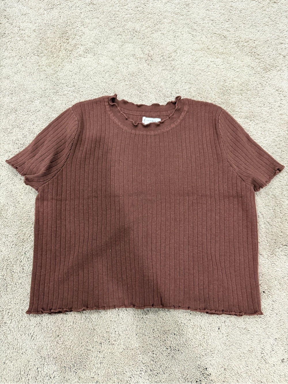 Pacsun LA Hearts Ruffled Crewneck Ribbed Tee  Crop Top, Brown Size XS